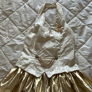 Vintage Haltered Sleeveless Back Less Gold Ballgown Floor Length  Dress  XS-S